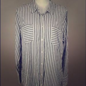Merona button down striped long top